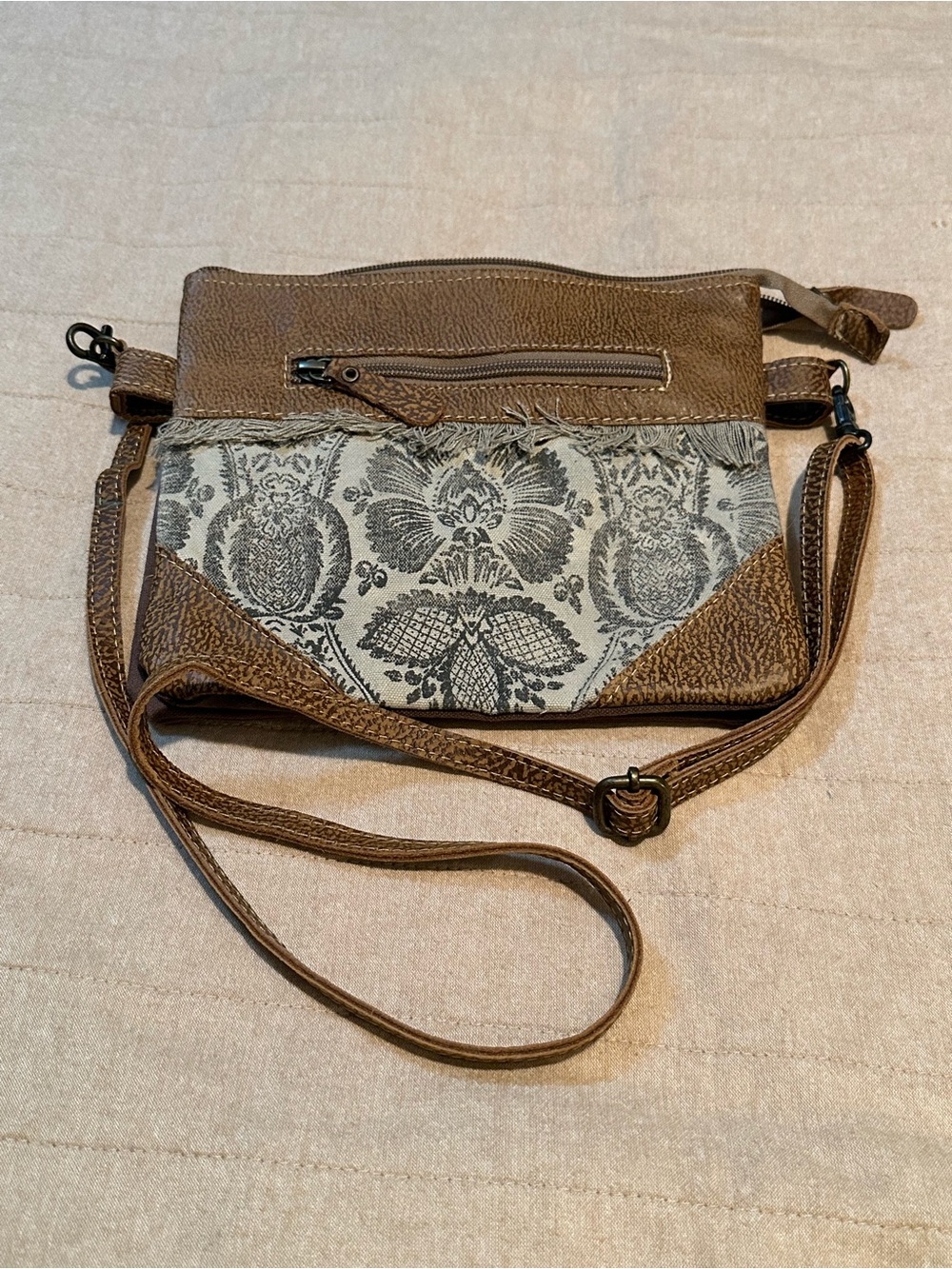 Myra Bag Brown Canvas Patterned Crossbody